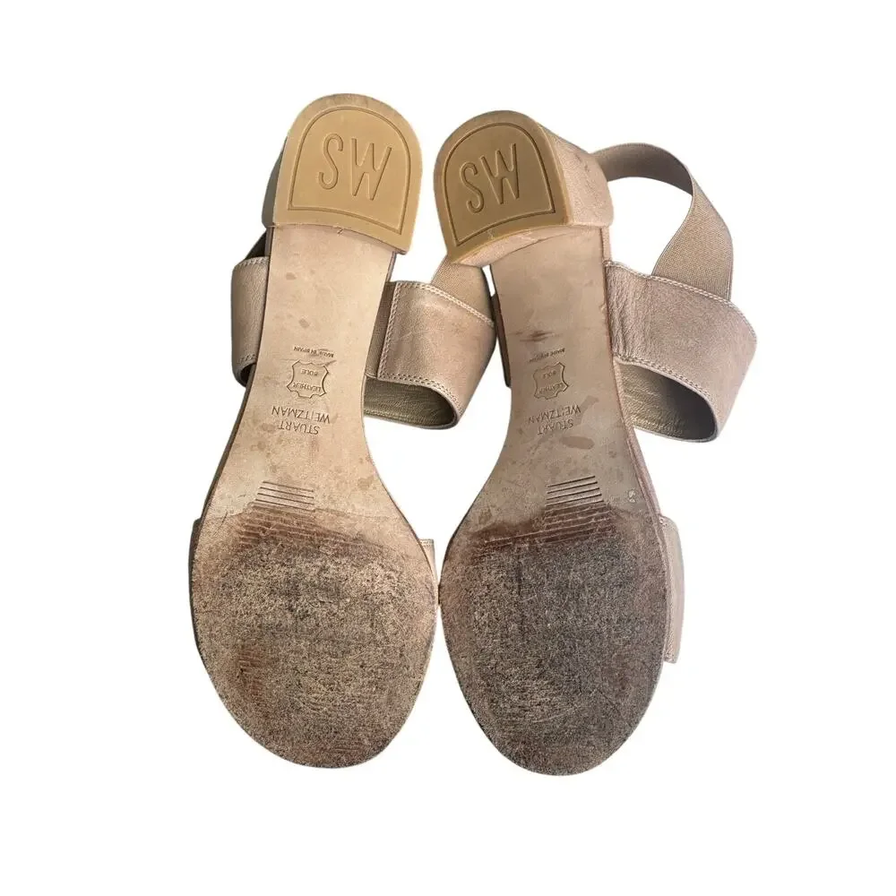 Stuart Weitzman Tan Leather Block Heel Sandals